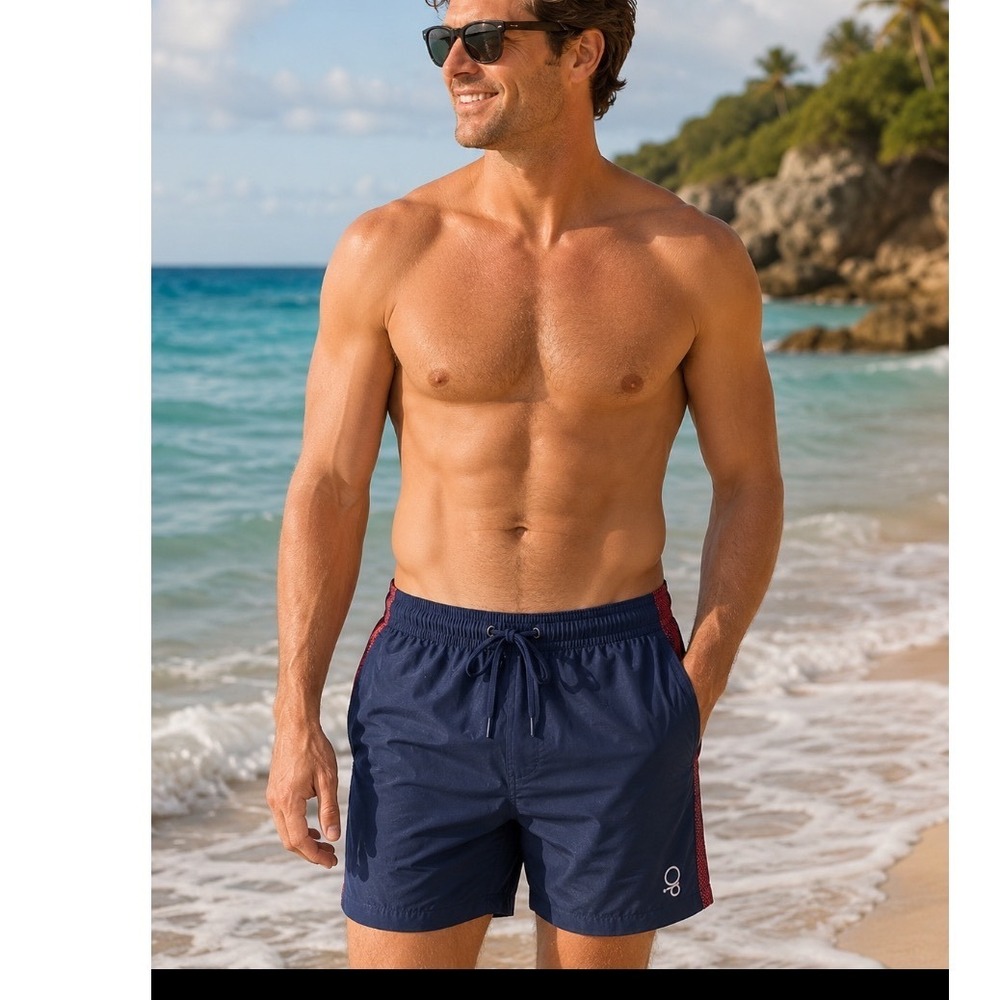 OP‎ Ocean Pacific Mens Swim Trunks 3XL Navy Blue Red Athletic Board Shorts NWT